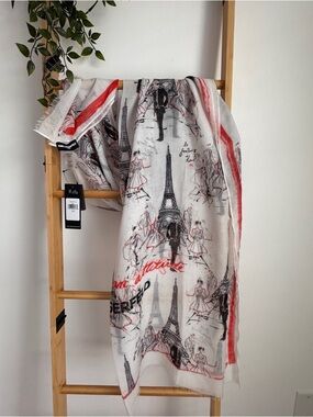 Karl Lagerfeld Paris Scarf in White, Black & Red, 4-way to wear